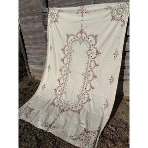 Arts & Crafts Linen Embroidered Floral Crochet edge Banquet Tablecloth/placemats
